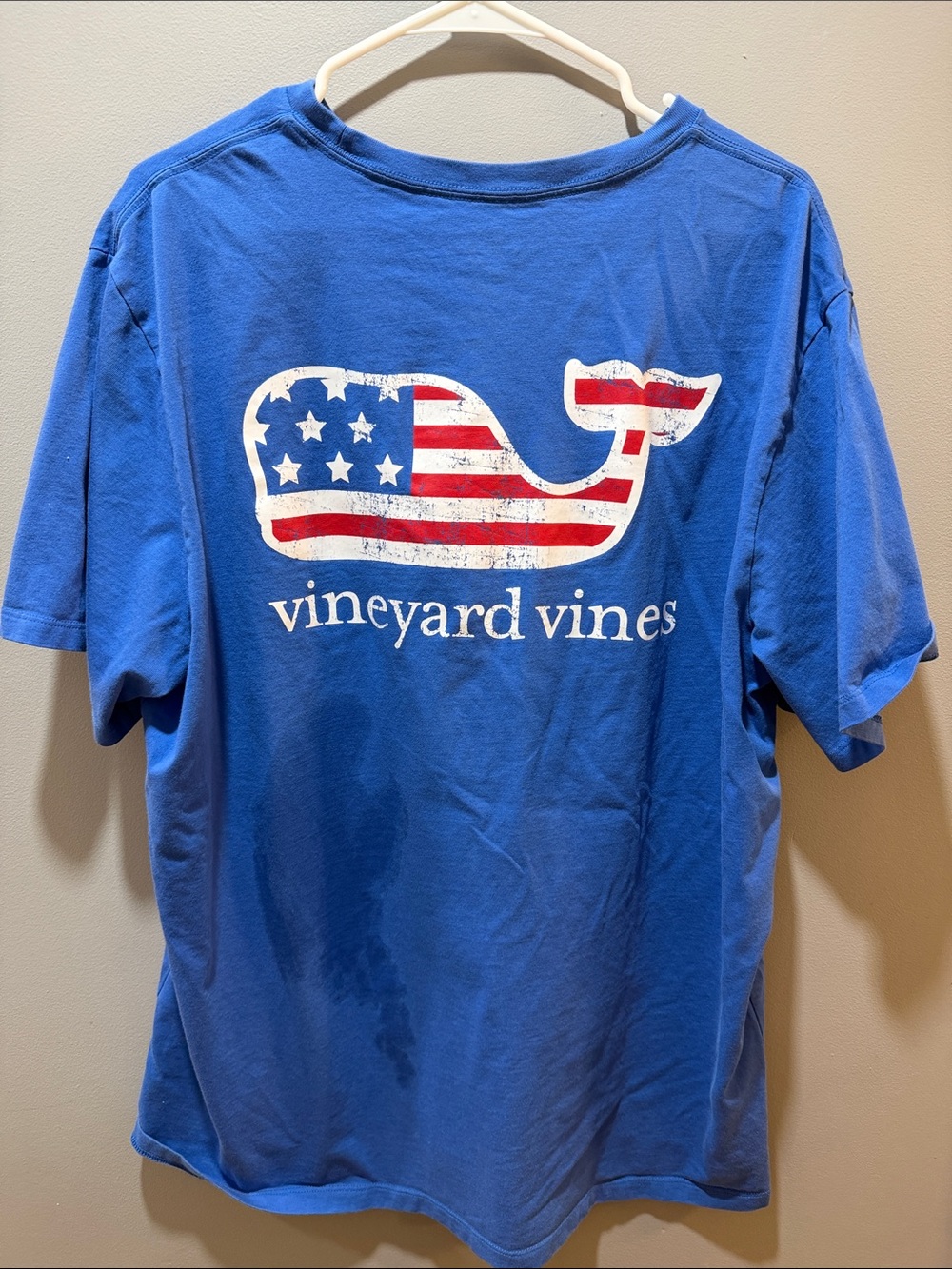 Vineyard Vines Blue Short-Sleeve Whale Tee with American Flag Graphic